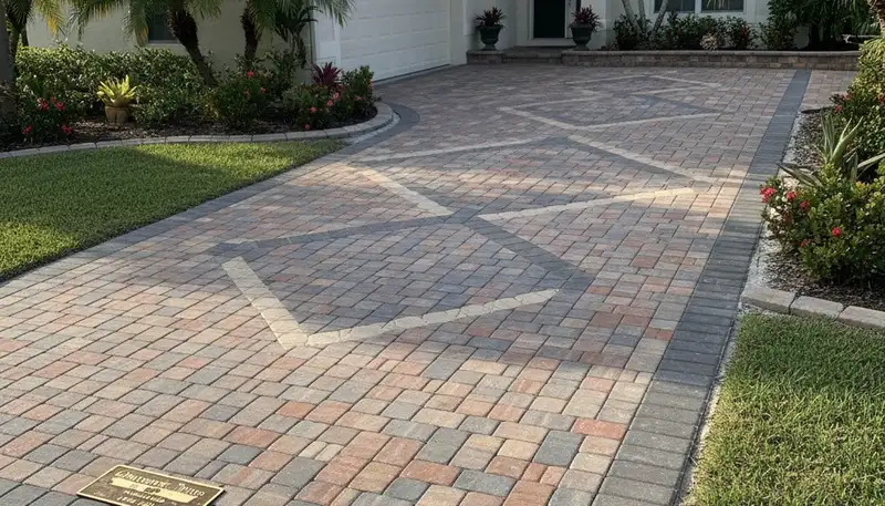 Interlocking paver driveway installation by professional landscapers in Clearwater, FL
