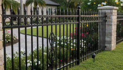 Black ornamental metal fence installation by Chop Chop Landscaping in Clearwater, FL