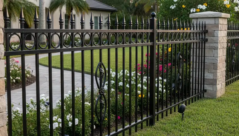 Black ornamental metal fence installation by Chop Chop Landscaping in Clearwater, FL
