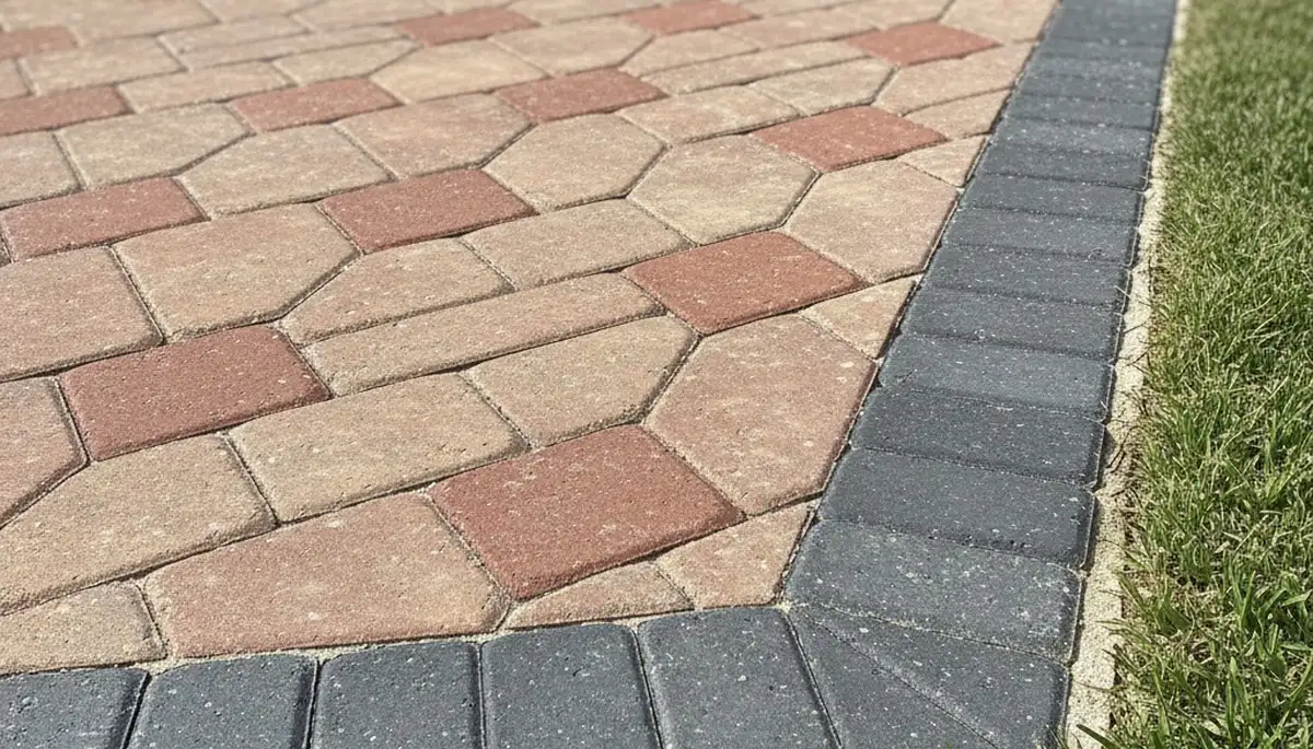 Decorative paver border and soldier course edging for driveway in Clearwater, FL by Chop Chop Landscaping