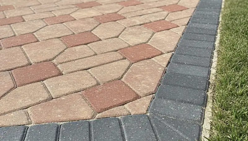 Decorative paver border and soldier course edging for driveway in Clearwater, FL by Chop Chop Landscaping