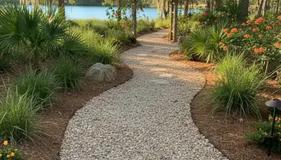 Pea gravel garden path with natural plantings in Clearwater FL by Chop Chop Landscaping