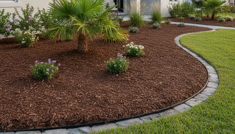 Fresh mulch and clean landscape bed edging by Chop Chop Landscaping in Clearwater, FL