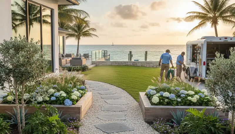 Landscaping crew providing lawn care services in Clearwater, FL