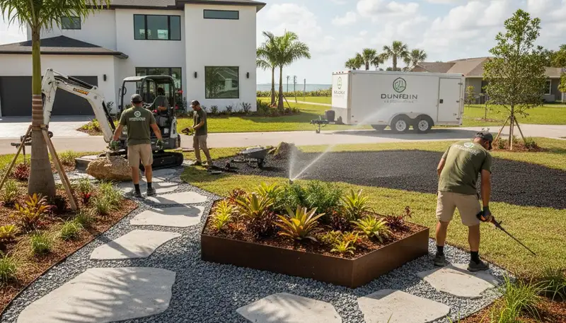 Landscaping crew providing lawn care service in Clearwater, FL