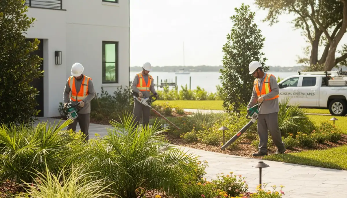 Clearwater FL landscaping team providing professional lawn care services for residential properties