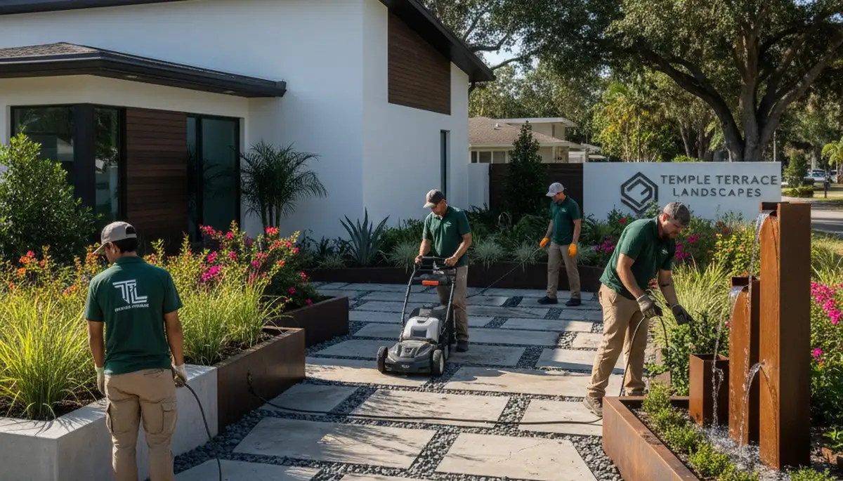Clearwater, FL landscaping crew providing professional lawn care and yard maintenance services
