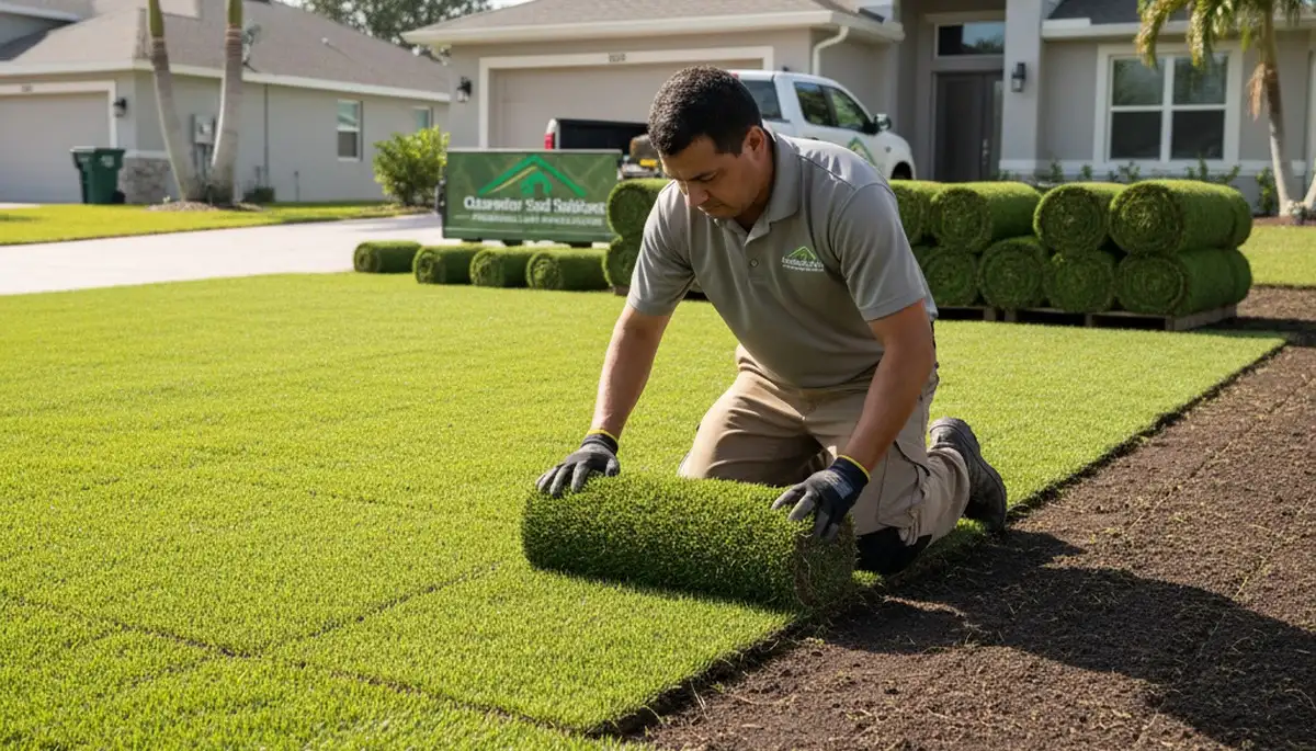 Close-up of seamless sod installation by Chop Chop Landscaping in Clearwater, FL lawn