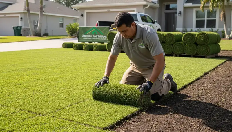 Close-up of seamless sod installation by Chop Chop Landscaping in Clearwater, FL lawn