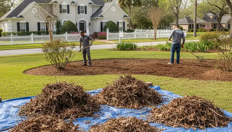 Professional spring yard clean up and garden bed refresh by landscapers in Clearwater, FL