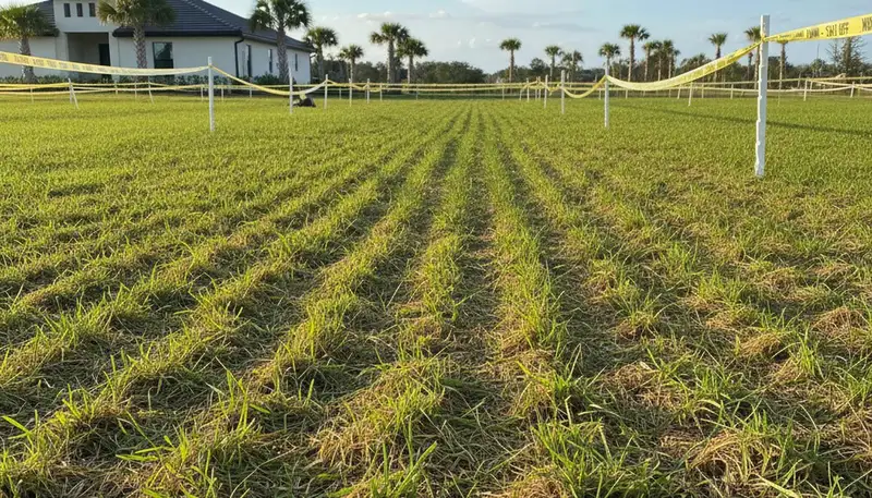 Hydroseeded lawn with new grass sprouting in Clearwater FL by Chop Chop Landscaping
