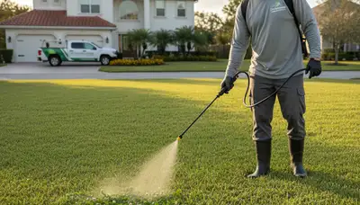 Technician applying targeted weed control with sprayer in Clearwater FL lawn care service